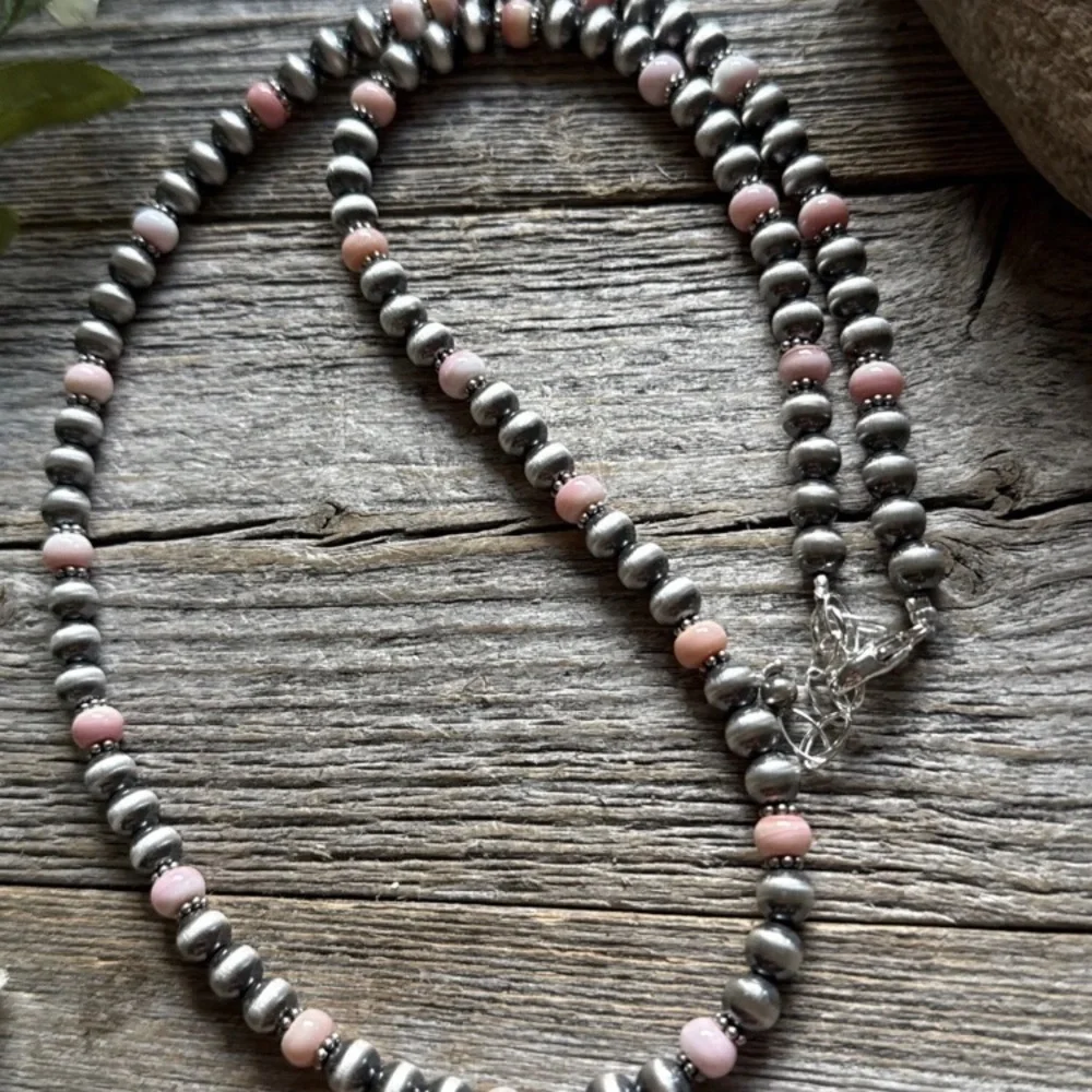 Southwestern Sterling Silver Pink Conch 6mm Pearls Bead Necklace 22 Inch - Picture 12 of 12